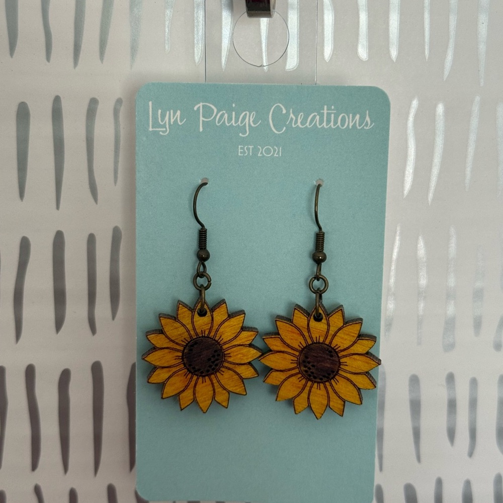 Wood sunflower earrings